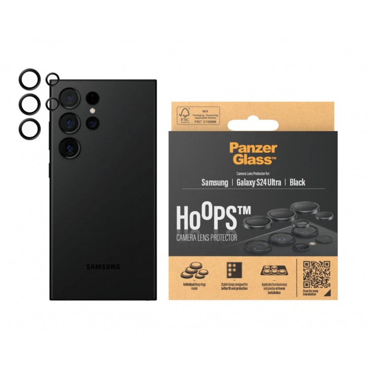 PANZERGLASS Δακτυλίδια προστασίας CAMERA Lens protection HoopS Optic Rings για Samsung GALAXY S24 Ultra 5G 2024 - ΜΑΥΡΟ - PG-1209